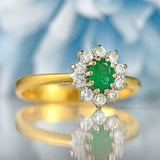 Ellibelle Jewellery Vintage 1995 Emerald & Diamond 18ct Gold Cluster Ring