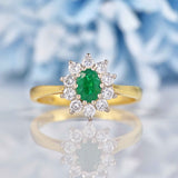 Ellibelle Jewellery Vintage 1995 Emerald & Diamond 18ct Gold Cluster Ring