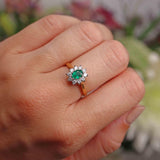 Ellibelle Jewellery Vintage 1995 Emerald & Diamond 18ct Gold Cluster Ring