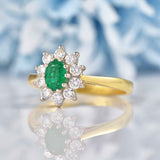 Ellibelle Jewellery Vintage 1995 Emerald & Diamond 18ct Gold Cluster Ring