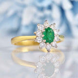 Ellibelle Jewellery Vintage 1995 Emerald & Diamond 18ct Gold Cluster Ring