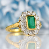 Ellibelle Jewellery Vintage 1995 Emerald & Diamond 18ct Gold Cluster Ring