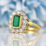 Ellibelle Jewellery Vintage 1995 Emerald & Diamond 18ct Gold Cluster Ring