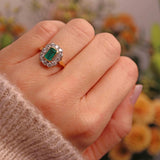 Ellibelle Jewellery Vintage 1995 Emerald & Diamond 18ct Gold Cluster Ring