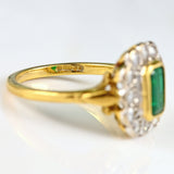 Ellibelle Jewellery Vintage 1995 Emerald & Diamond 18ct Gold Cluster Ring