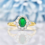 Ellibelle Jewellery Vintage 1995 Natural Emerald & Diamond 18ct Gold Cluster Ring