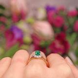 Ellibelle Jewellery Vintage 1995 Natural Emerald & Diamond 18ct Gold Cluster Ring