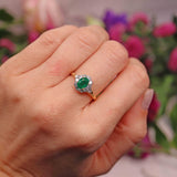 Ellibelle Jewellery Vintage 1995 Natural Emerald & Diamond 18ct Gold Cluster Ring