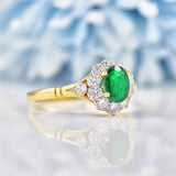 Ellibelle Jewellery Vintage 1995 Natural Emerald & Diamond 18ct Gold Cluster Ring