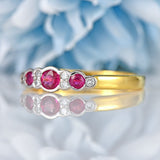 Ellibelle Jewellery Vintage 1995 Ruby & Diamond 18ct Gold Nine-Stone Bezel Ring