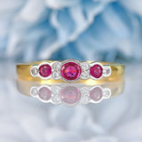 Ellibelle Jewellery Vintage 1995 Ruby & Diamond 18ct Gold Nine-Stone Bezel Ring