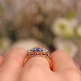 Ellibelle Jewellery Vintage 1995 Sapphire & Diamond 18ct Gold Three-Stone Engagement Ring