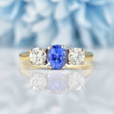 Ellibelle Jewellery Vintage 1995 Sapphire & Diamond 18ct Gold Three-Stone Engagement Ring