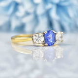 Ellibelle Jewellery Vintage 1995 Sapphire & Diamond 18ct Gold Three-Stone Engagement Ring