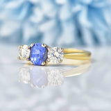 Ellibelle Jewellery Vintage 1995 Sapphire & Diamond 18ct Gold Three-Stone Engagement Ring
