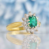 Ellibelle Jewellery Vintage 1995 Synthetic Emerald & Diamond Cluster Ring