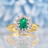 Ellibelle Jewellery Vintage 1995 Synthetic Emerald & Diamond Cluster Ring