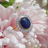 Ellibelle Jewellery Vintage 1996 Black Opal & Diamond 18ct Gold Cluster Ring