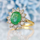 Ellibelle Jewellery Vintage 1996 Emerald & Diamond 18ct Gold Cluster Engagement Ring