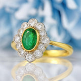 Ellibelle Jewellery Vintage 1996 Emerald & Diamond 18ct Gold Cluster Ring (0.70ct)