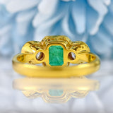 Ellibelle Jewellery Vintage 1996 Emerald & Diamond 18ct Gold Three-Stone Engagement Ring (1.02cts)