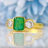 Ellibelle Jewellery Vintage 1996 Emerald & Diamond 18ct Gold Three-Stone Engagement Ring (1.02cts)
