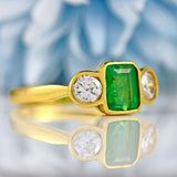 Ellibelle Jewellery Vintage 1996 Emerald & Diamond 18ct Gold Three-Stone Engagement Ring (1.02cts)