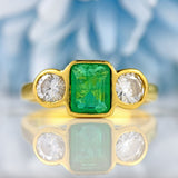 Ellibelle Jewellery Vintage 1996 Emerald & Diamond 18ct Gold Three-Stone Engagement Ring (1.02cts)