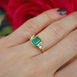 Ellibelle Jewellery Vintage 1996 Emerald & Diamond 18ct Gold Three-Stone Engagement Ring (1.02cts)