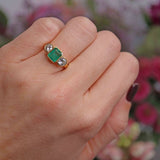 Ellibelle Jewellery Vintage 1996 Emerald & Diamond 18ct Gold Three-Stone Engagement Ring (1.02cts)