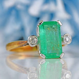 Ellibelle Jewellery Vintage 1996 Emerald & Diamond 18ct Gold Three-Stone Ring (2.05ct)