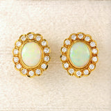 Ellibelle Jewellery Vintage 1996 Opal & Diamond 18ct Gold Oval Cluster Stud Earrings