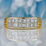 Ellibelle Jewellery Vintage 1996 Princess-Cut Diamond 18ct Gold Double-Row Band Ring