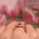 Ellibelle Jewellery Vintage 1996 Ruby & Diamond 18ct Gold Oval Cluster Ring