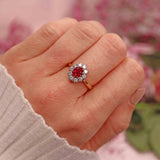 Ellibelle Jewellery Vintage 1996 Ruby & Diamond 18ct Gold Oval Cluster Ring
