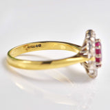 Ellibelle Jewellery Vintage 1996 Ruby & Diamond 18ct Gold Oval Cluster Ring