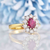 Ellibelle Jewellery Vintage 1996 Ruby & Diamond 18ct Gold Oval Cluster Ring