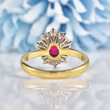 Ellibelle Jewellery Vintage 1996 Ruby & Diamond 18ct Gold Oval Cluster Ring