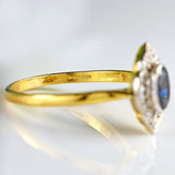 Ellibelle Jewellery Vintage 1996 Sapphire & Diamond 18ct Gold Petal-Shaped Cluster Ring