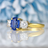 Ellibelle Jewellery Vintage 1996 Sapphire & Diamond 18ct Gold Three-Stone Engagement Ring