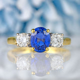 Ellibelle Jewellery Vintage 1996 Sapphire & Diamond 18ct Gold Three-Stone Engagement Ring