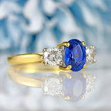 Ellibelle Jewellery Vintage 1996 Sapphire & Diamond 18ct Gold Three-Stone Engagement Ring