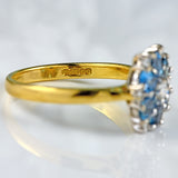 Ellibelle Jewellery Vintage 1997 Aquamarine & Diamond 18ct Gold Daisy Cluster Engagement Ring
