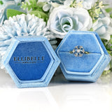 Ellibelle Jewellery Vintage 1997 Aquamarine & Diamond 18ct Gold Daisy Cluster Engagement Ring