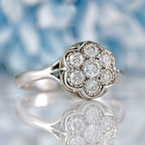 Ellibelle Jewellery Vintage 1997 Diamond 18ct White Gold Daisy Cluster Ring