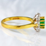 Ellibelle Jewellery Vintage 1997 Emerald & Diamond 18ct Gold Cluster Engagement Ring