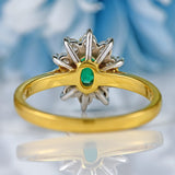 Ellibelle Jewellery Vintage 1997 Emerald & Diamond 18ct Gold Cluster Engagement Ring