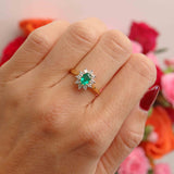 Ellibelle Jewellery Vintage 1997 Emerald & Diamond 18ct Gold Cluster Engagement Ring