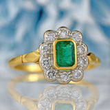Ellibelle Jewellery Vintage 1997 Emerald & Diamond 18ct Gold Cluster Ring