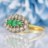 Ellibelle Jewellery Vintage 1997 Emerald & Diamond 18ct Gold Cluster Ring